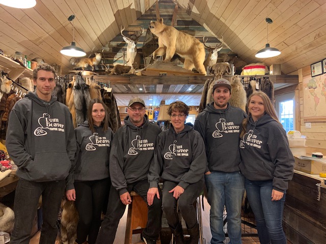 Dam Beaver family in the Dam Beaver Trapping Supplies store in Rhein, SK